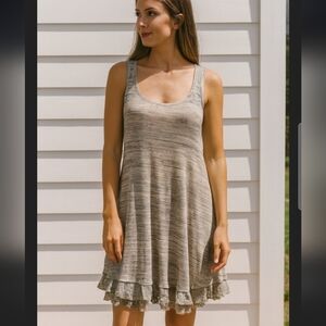 Free People Gray Marled Sleeveless Ruffle Lace Hem Dress